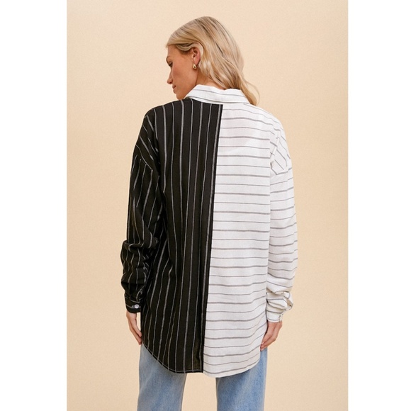 Hem & Thread Black and White Striped Button Down Shirt - Picture 3 of 4